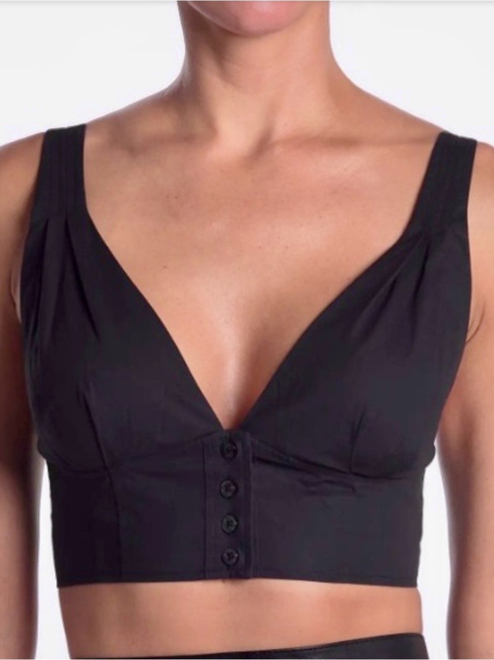 A.L.C. Black Longline V-Neck Bralette with Front Buttons